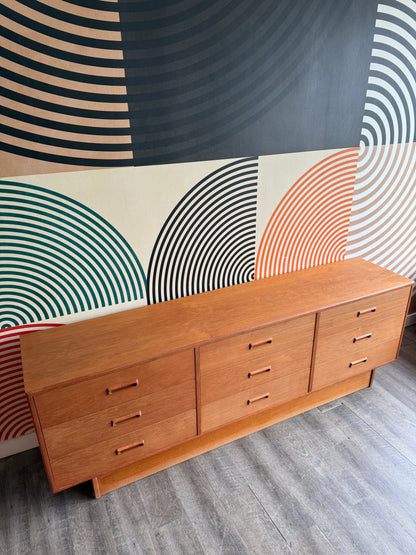 Vintage Teak 9 Drawer Dresser