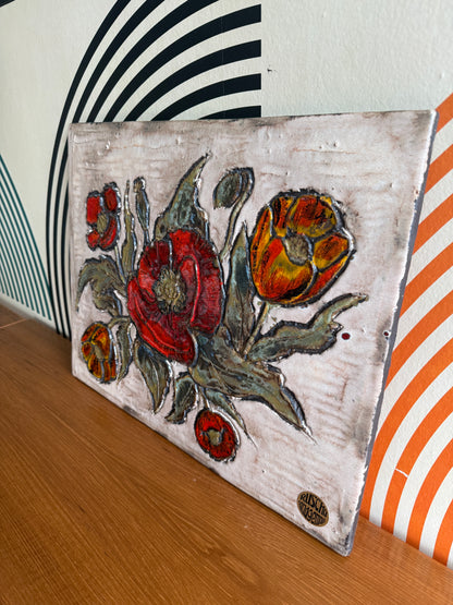 Vintage Ruscha Roses Ceramic Wall Plaque
