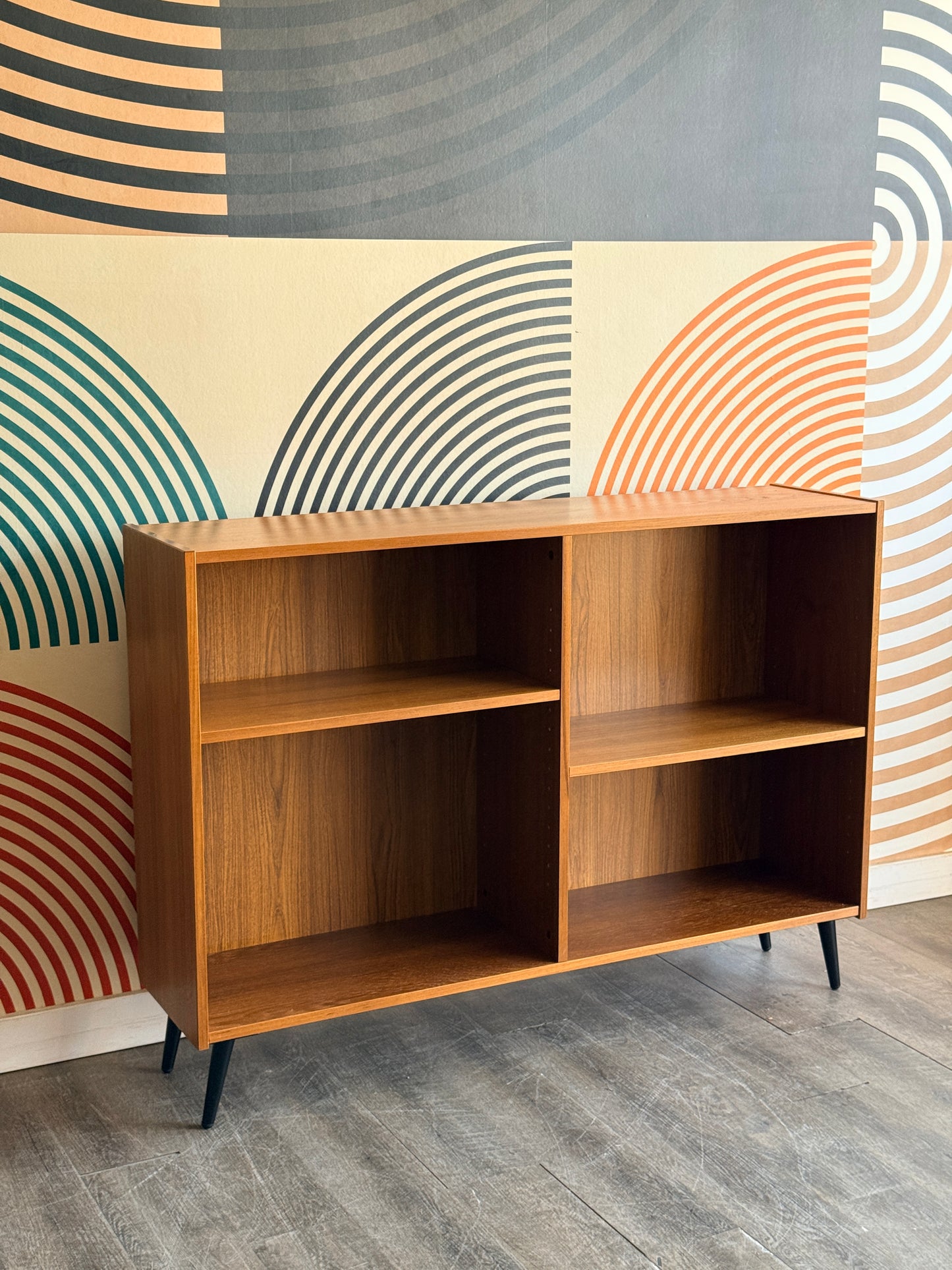Vintage Teak Bookcase on Metal Legs