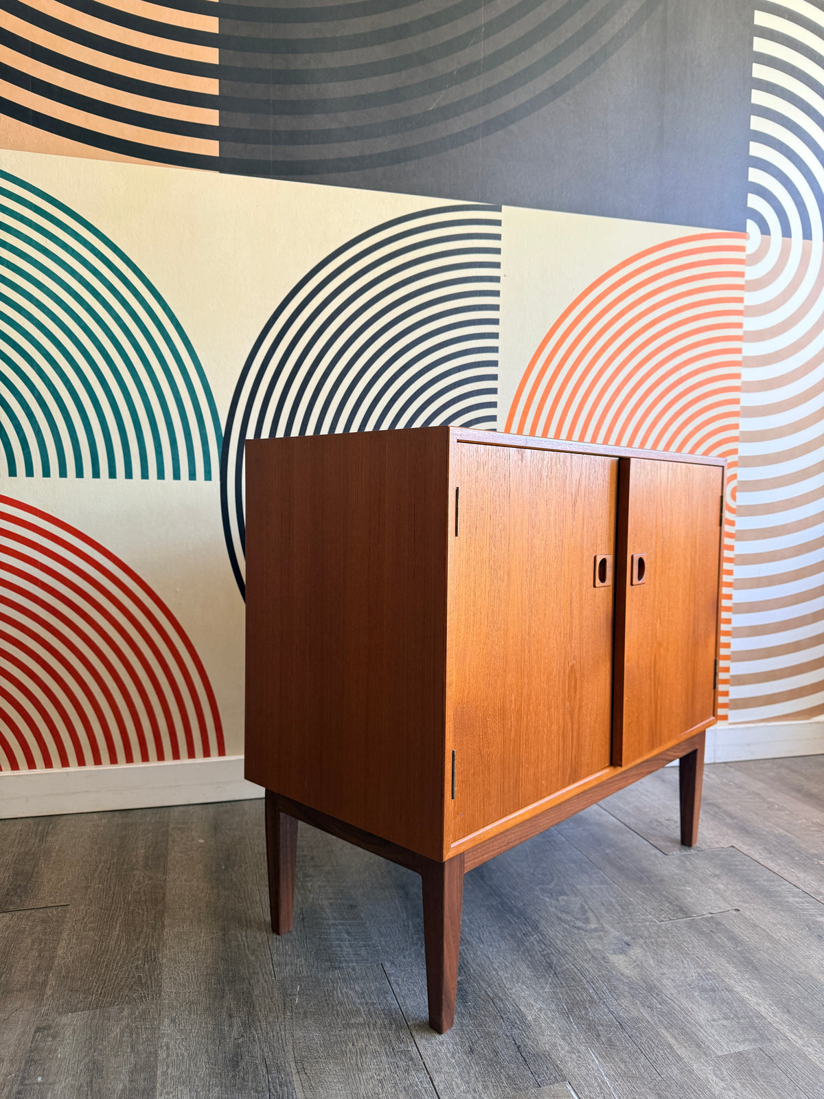 Vintage Danish Teak Cabinet on Solid Walnut Legs