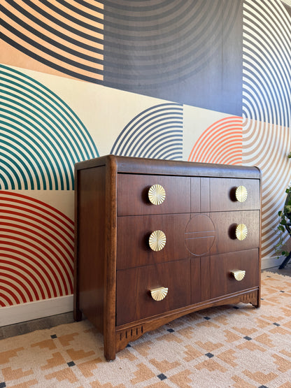 Vintage Art Deco Walnut Dresser
