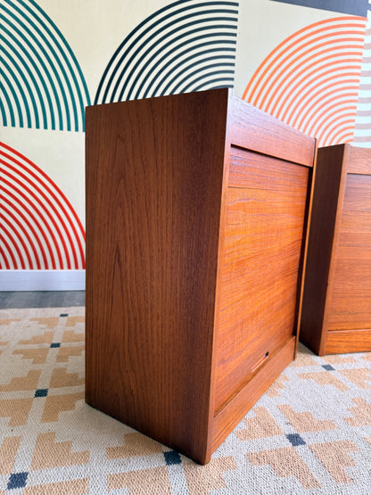 Pair of Teak Tambour Door Cabinets