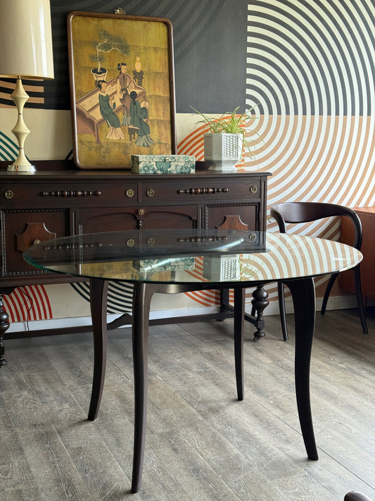 Contemporary Round Glass Table with Sculptural Base by A. Sibau Domitalia