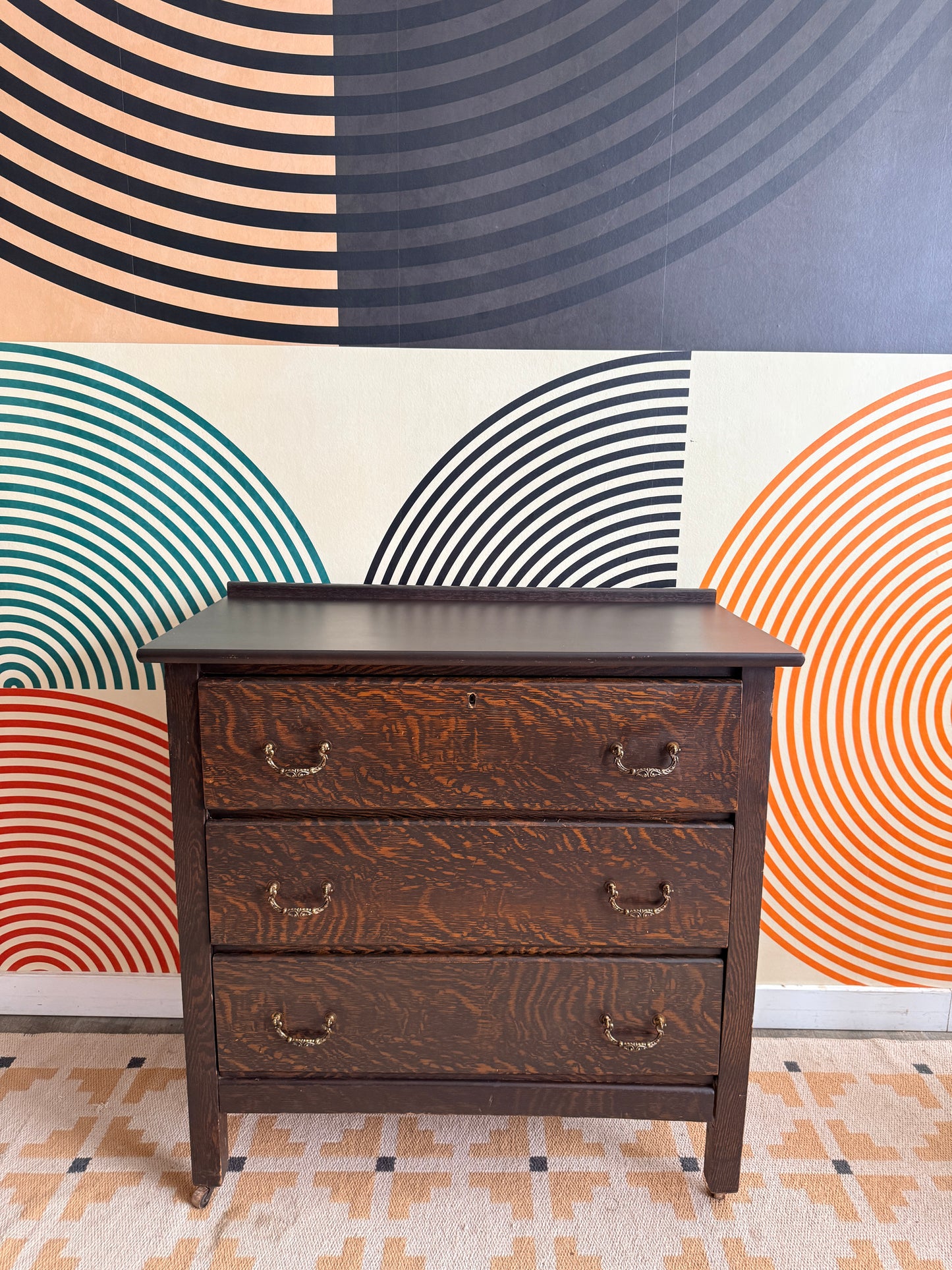 Antique 3-Drawer Dresser with Tiger Pattern Finish