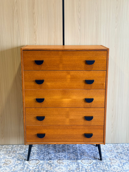 Vintage Teak Tallboy on Metal Legs