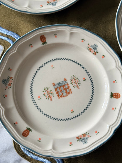Set of 4 Vintage Cottage Stoneware Plates 7.5”