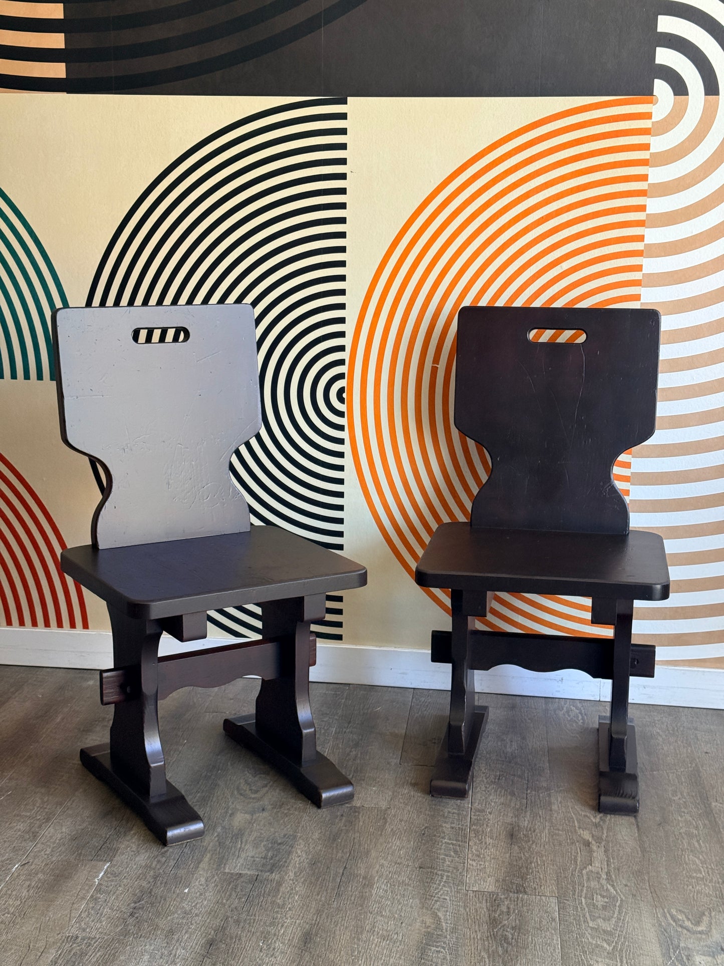 Vintage Brutalist Wooden Chairs