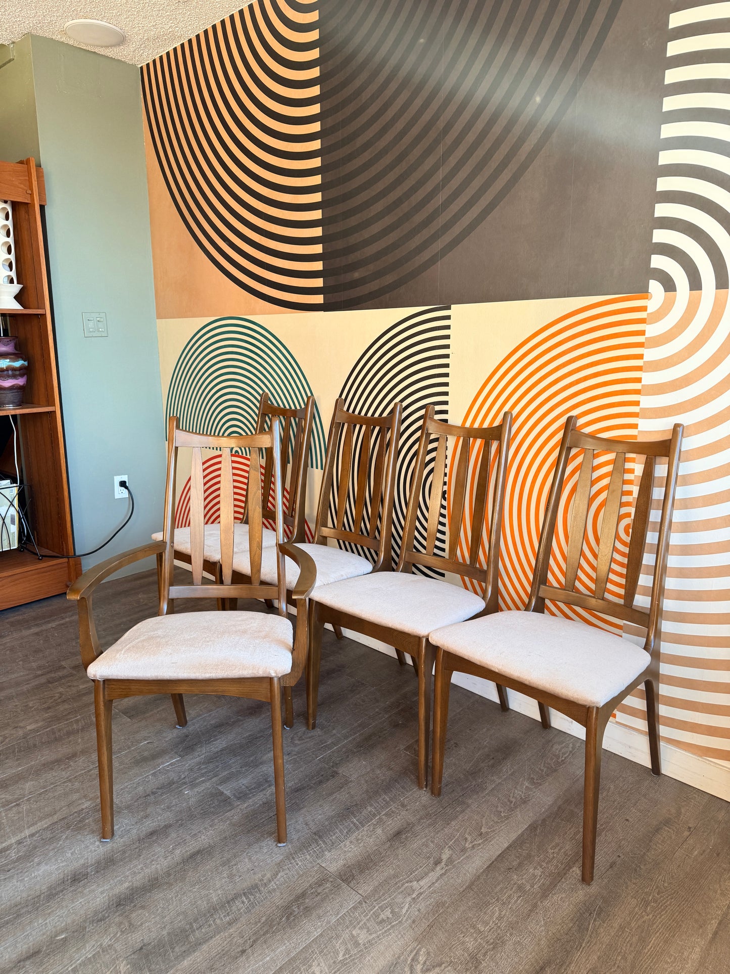 Set of 5 Vintage Walnut Dining Chairs