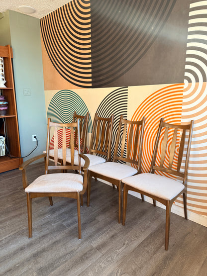 Set of 5 Vintage Walnut Dining Chairs