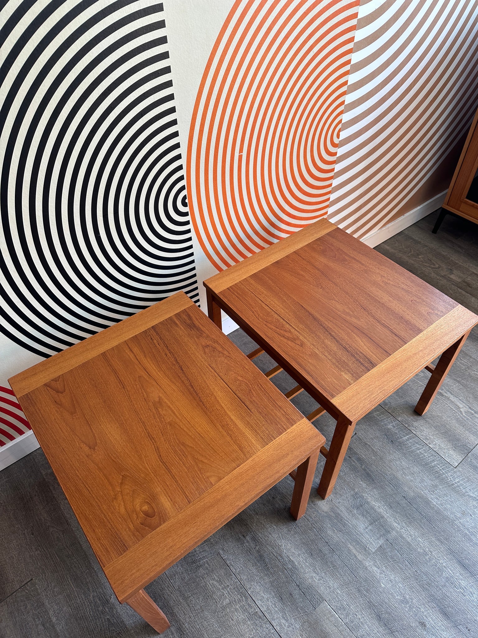 Pair of Danish Teak Side Tables with Slats