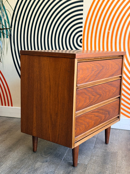 Vintage Three Drawer Walnut Nightstand