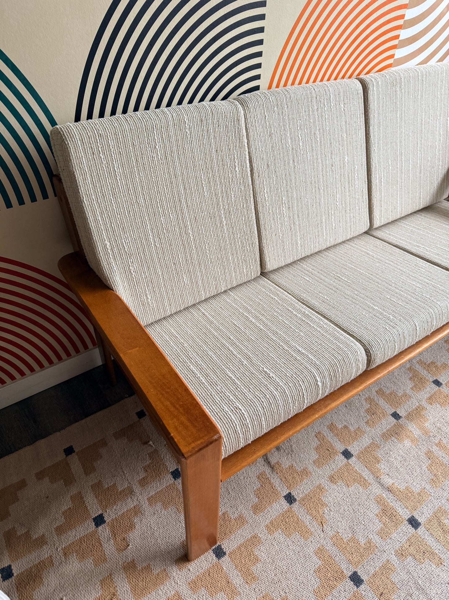 Vintage Mid-Century Modern Wood Frame Sofa