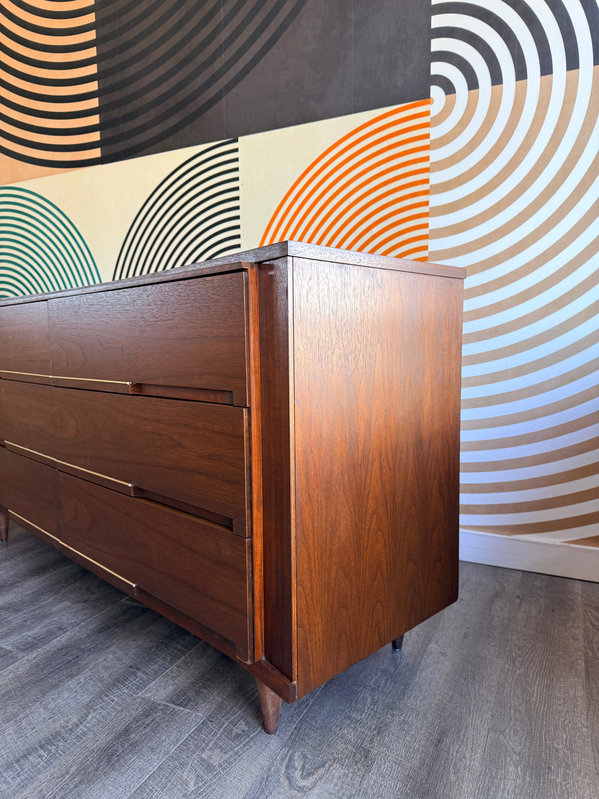 Vintage 6 Drawer Walnut Dresser by Viscol