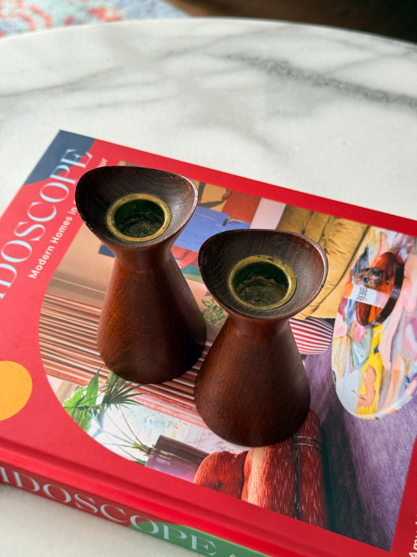 Pair of Danish Teak Candle Holders