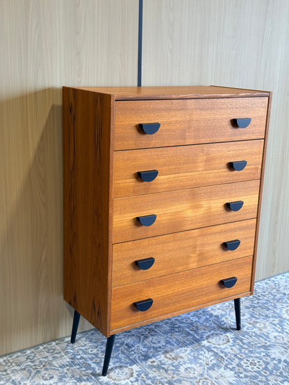Vintage Teak Tallboy on Metal Legs
