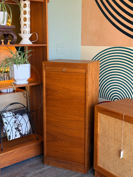Danish Teak Tambour Door Filing Cabinet