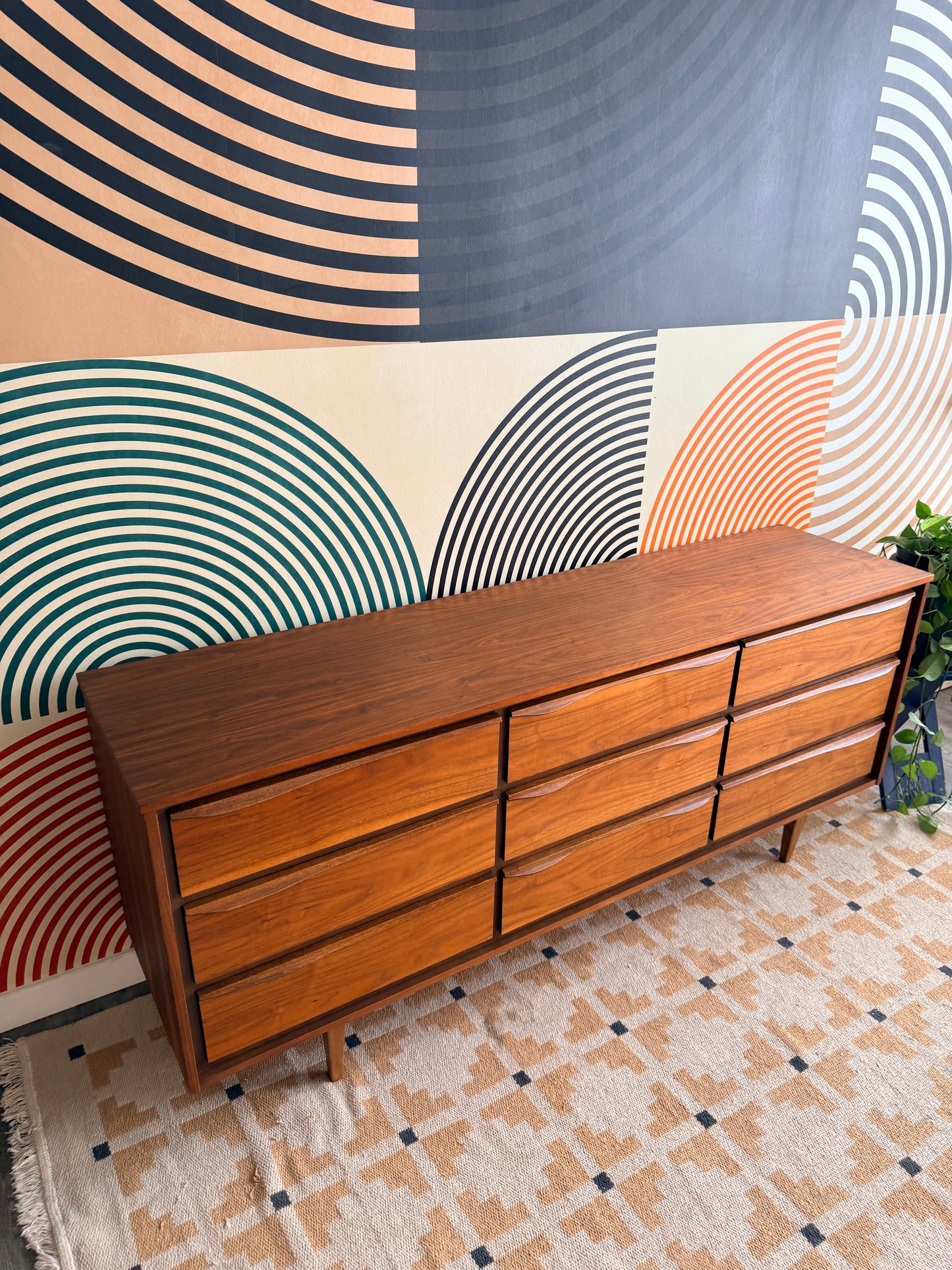 Mid-Century Walnut 9-Drawer Dresser