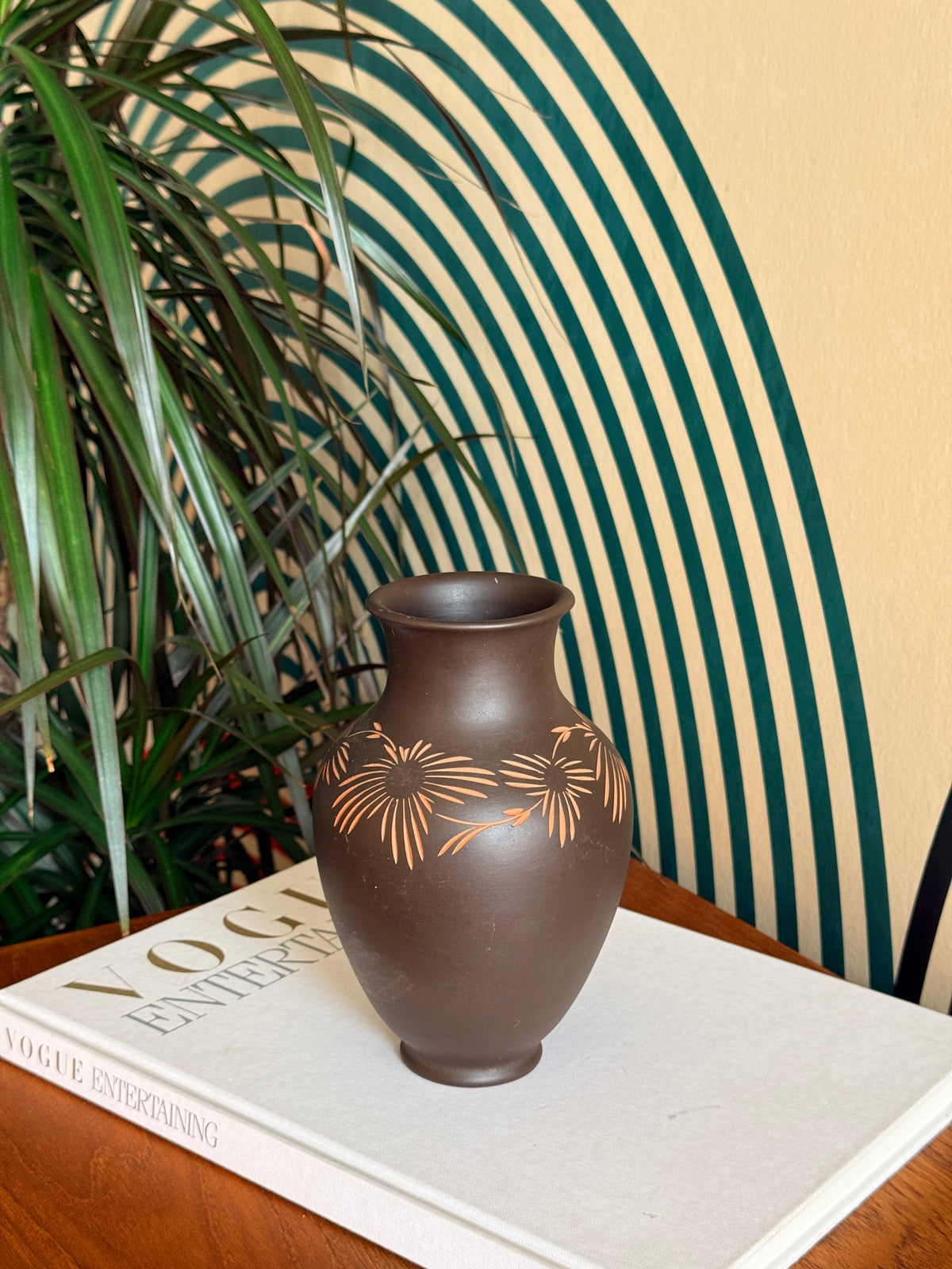 Vintage Terra Sigillata Carved Pottery Vase by Wormser