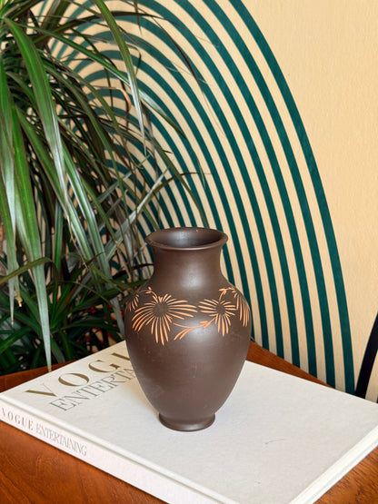 Vintage Terra Sigillata Carved Pottery Vase by Wormser