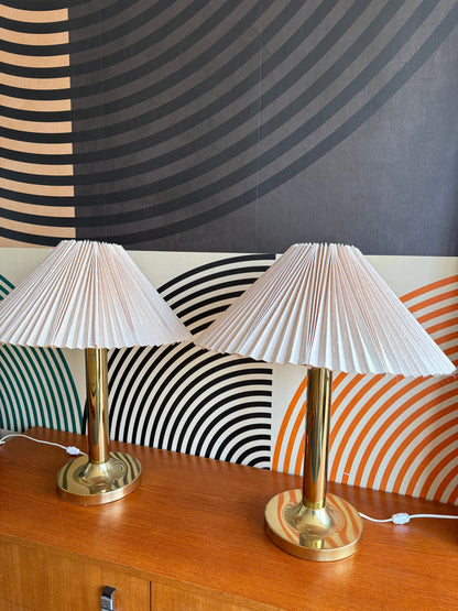 Pair of Vintage Brass Table Lamps with Pleated Shades