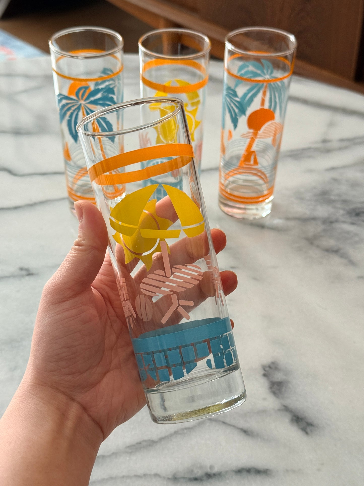 Set of 4 Tropical Beach Tom Collins Highball Glasses