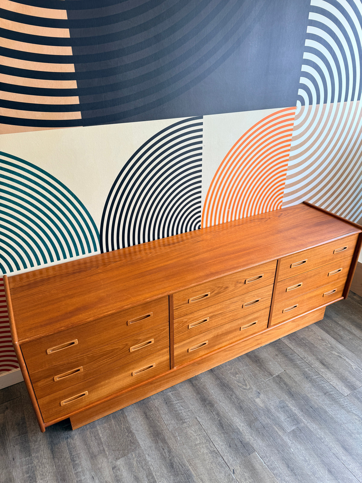 Vintage Teak 9 Drawer Dresser