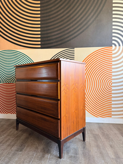 Vintage Walnut 4 Drawer Tallboy Dresser