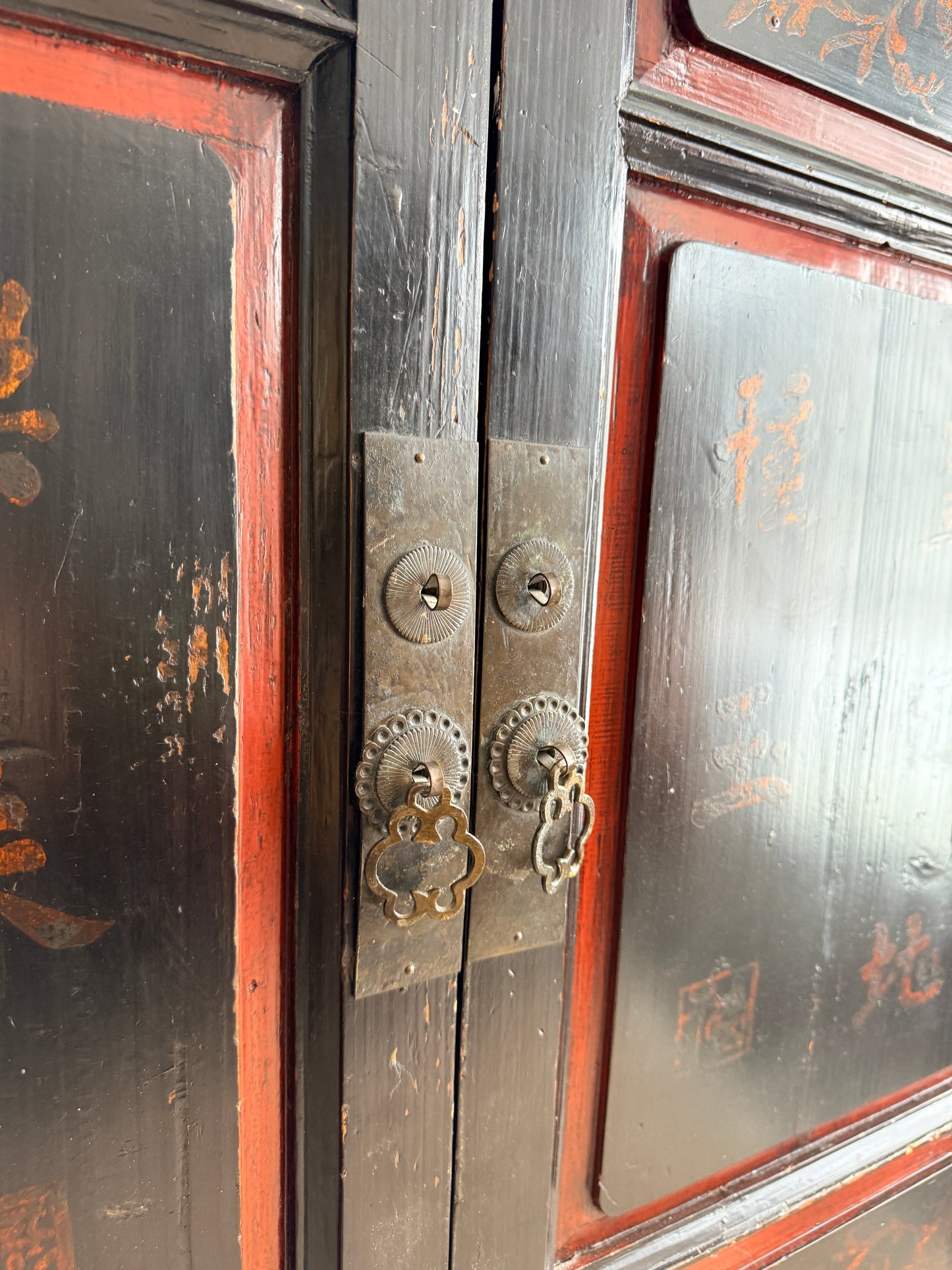 Antique Chinese Red & Black Lacquer Cabinet