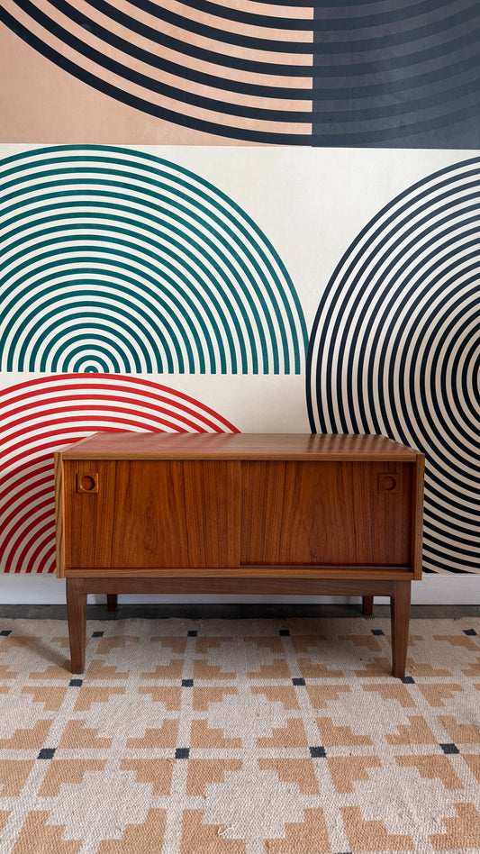 Vintage Small Teak Sliding Door Cabinet