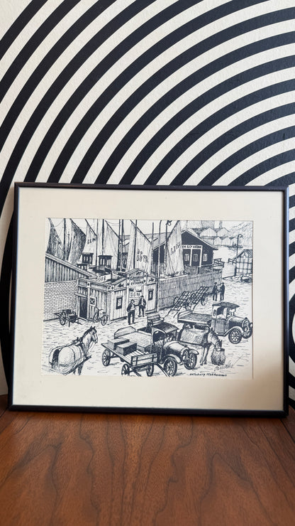 Vintage Framed Göteborg Fiskhamnen Print