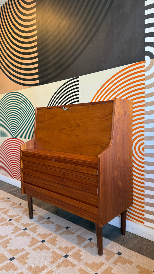 Vintage Teak Secretary Desk (Flip-Down Writing Desk)