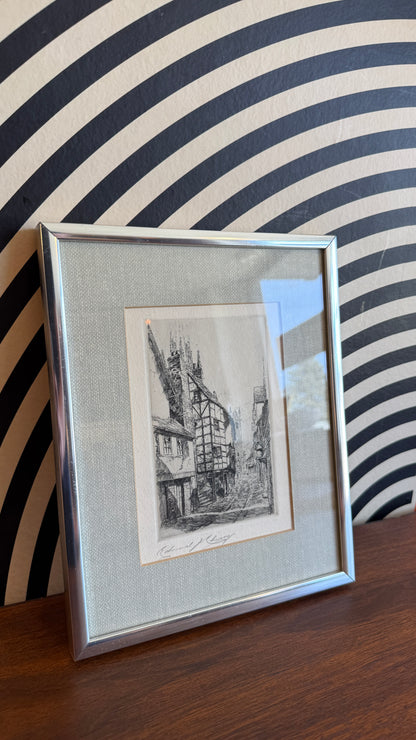 Vintage Original Etching – “Fish Street, Shrewsbury” by Edward J. Cherry (Signed Artist’s Proof)