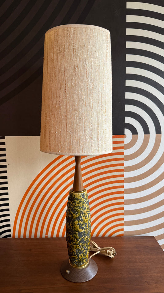 Vintage Ceramic & Wood Table Lamp
