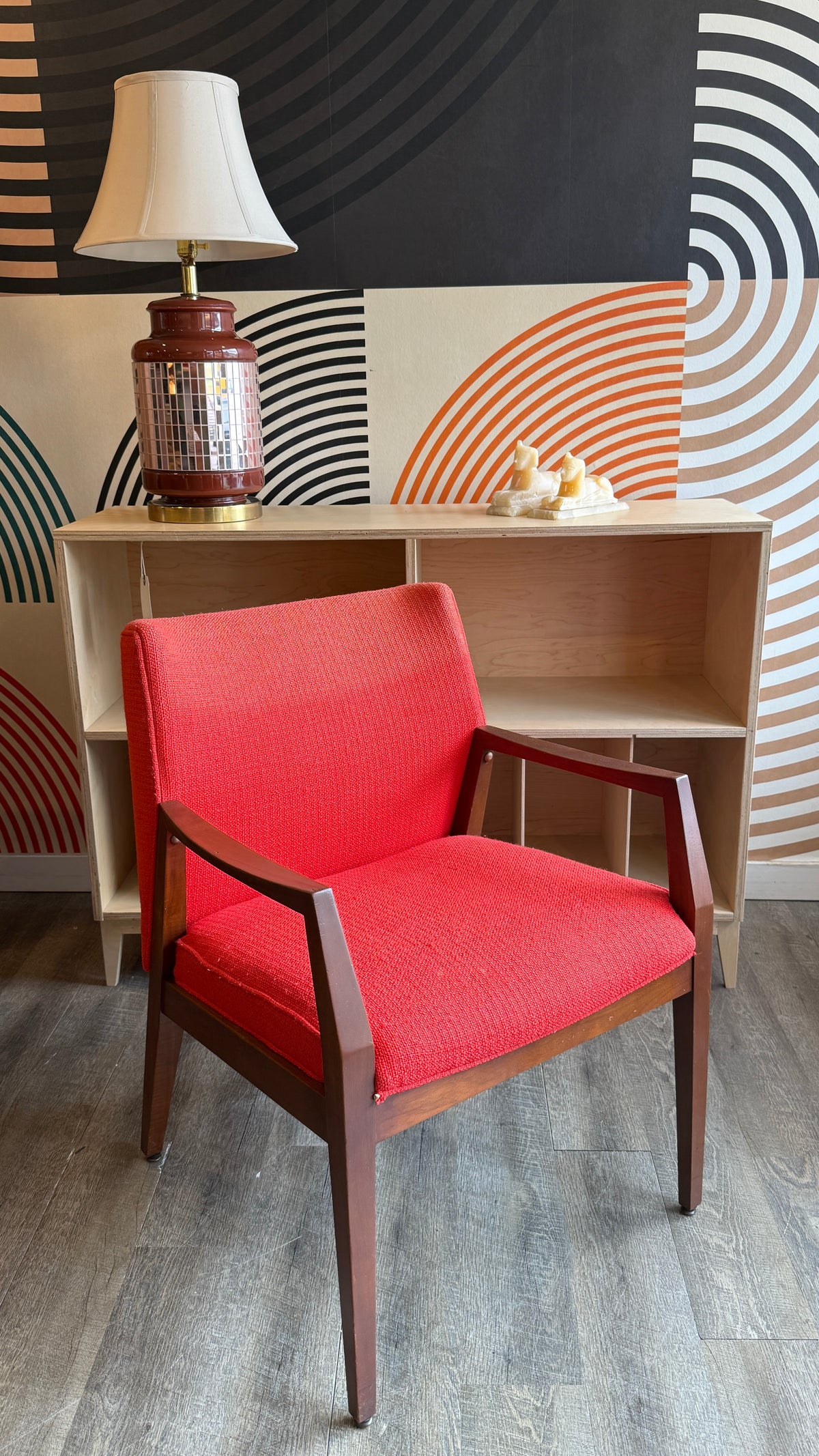 Vintage MCM Walnut Side Chair with Red Upholstery