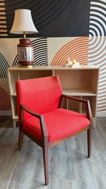 Vintage MCM Walnut Side Chair with Red Upholstery