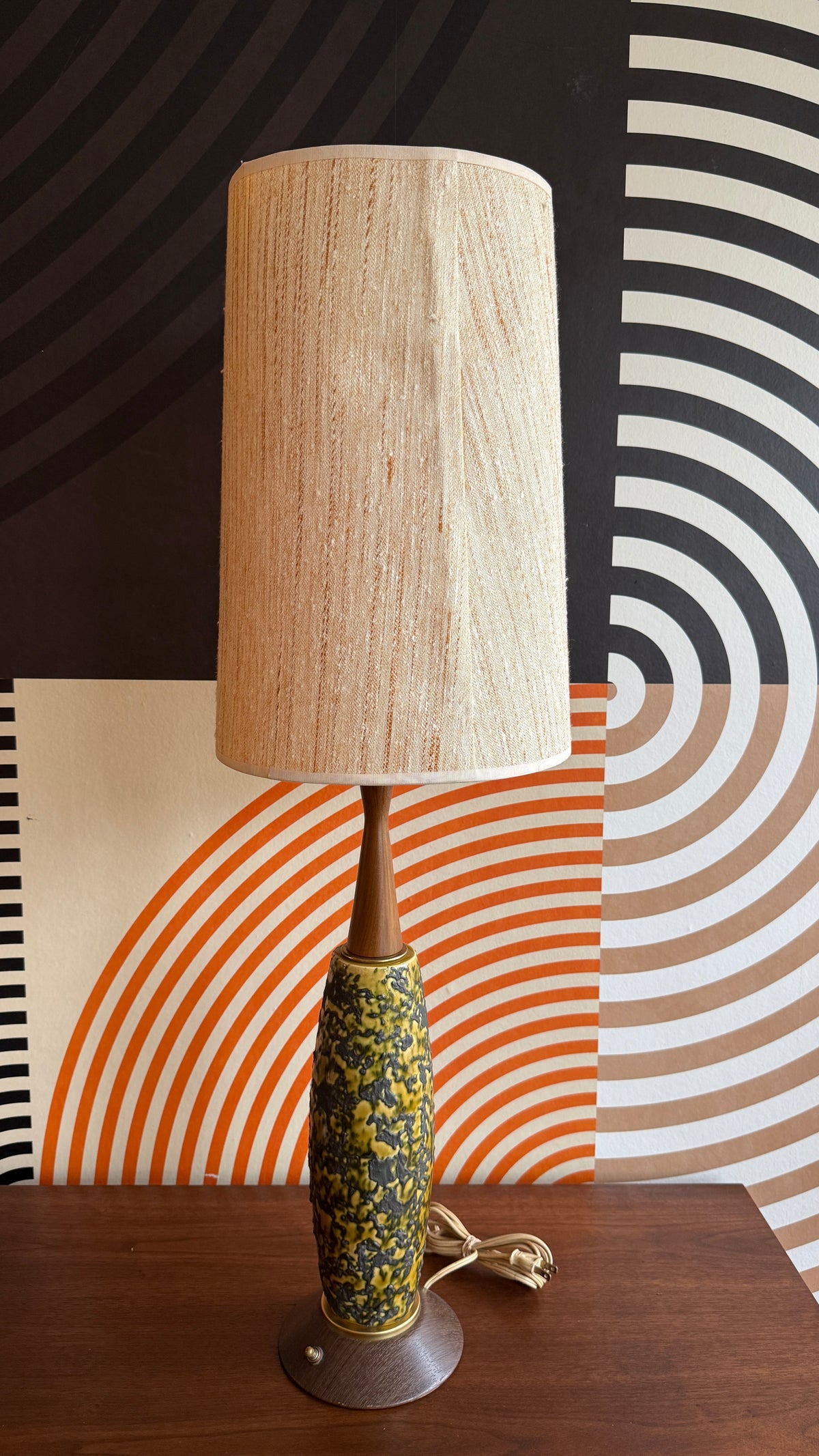 Vintage Ceramic & Wood Table Lamp