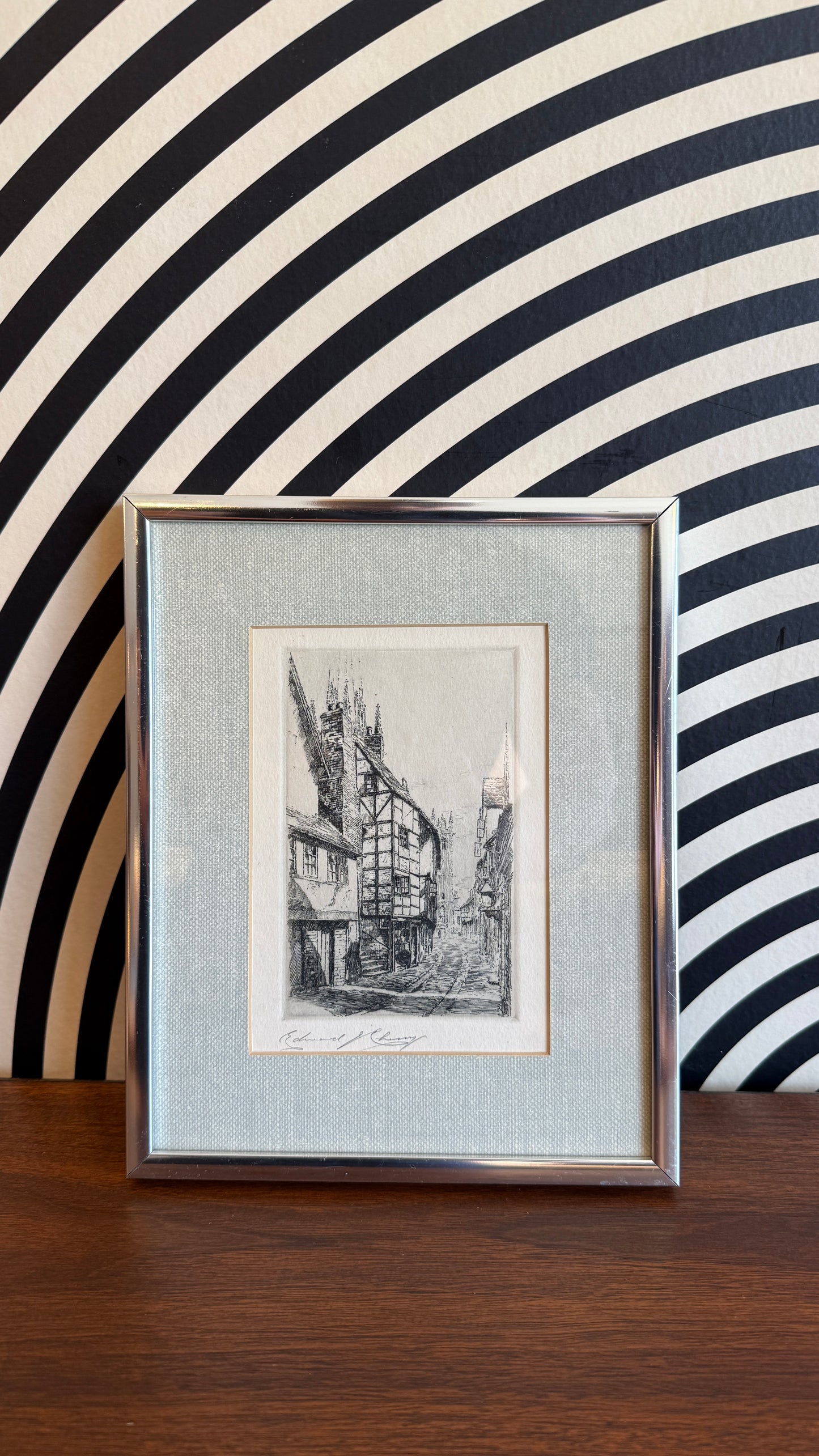 Vintage Original Etching – “Fish Street, Shrewsbury” by Edward J. Cherry (Signed Artist’s Proof)