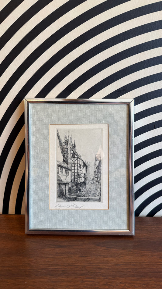 Vintage Original Etching – “Fish Street, Shrewsbury” by Edward J. Cherry (Signed Artist’s Proof)