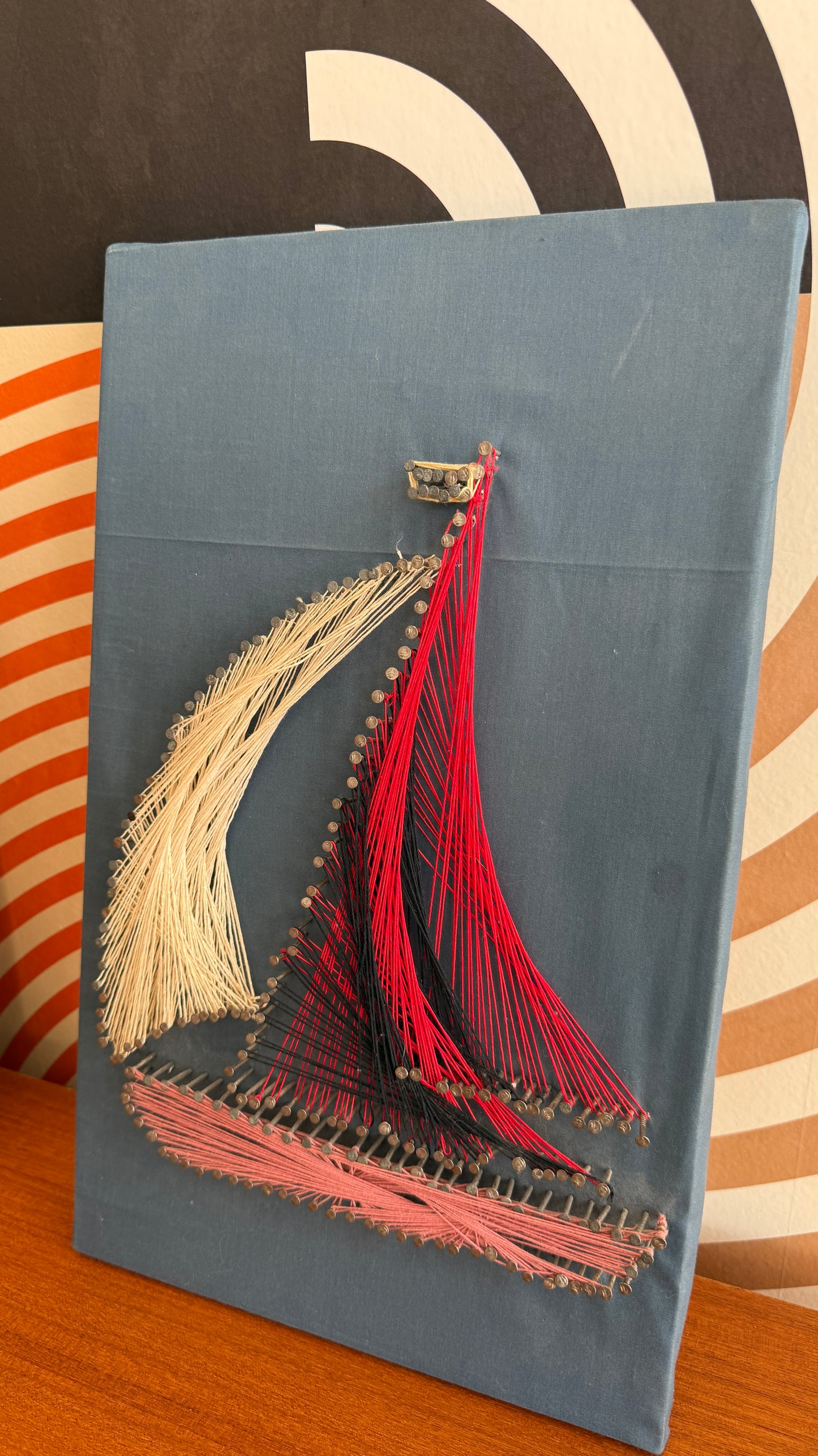 Vintage String Art Sailboat Wall Piece