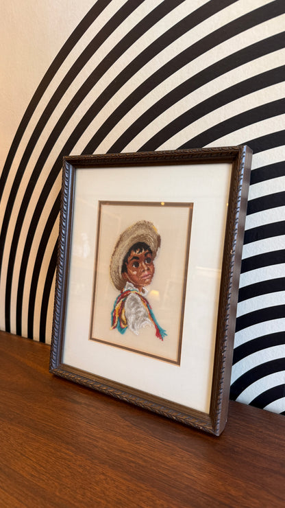 Vintage Needlepoint Portrait Art (Framed)