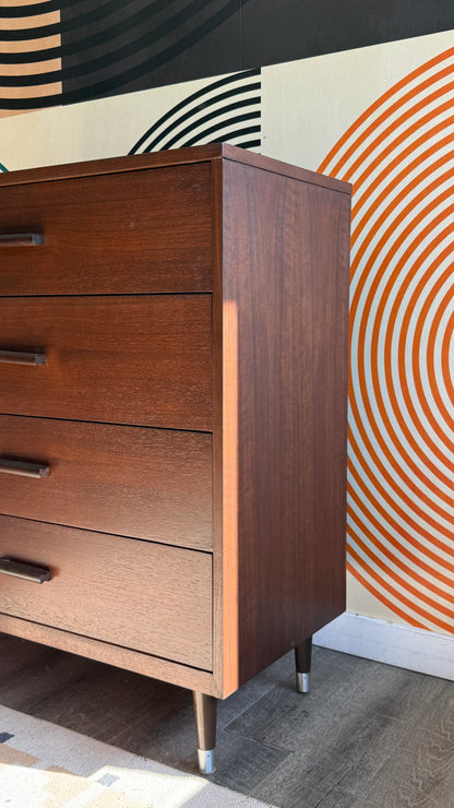Vintage Walnut 4-Drawer Tallboy Dresser