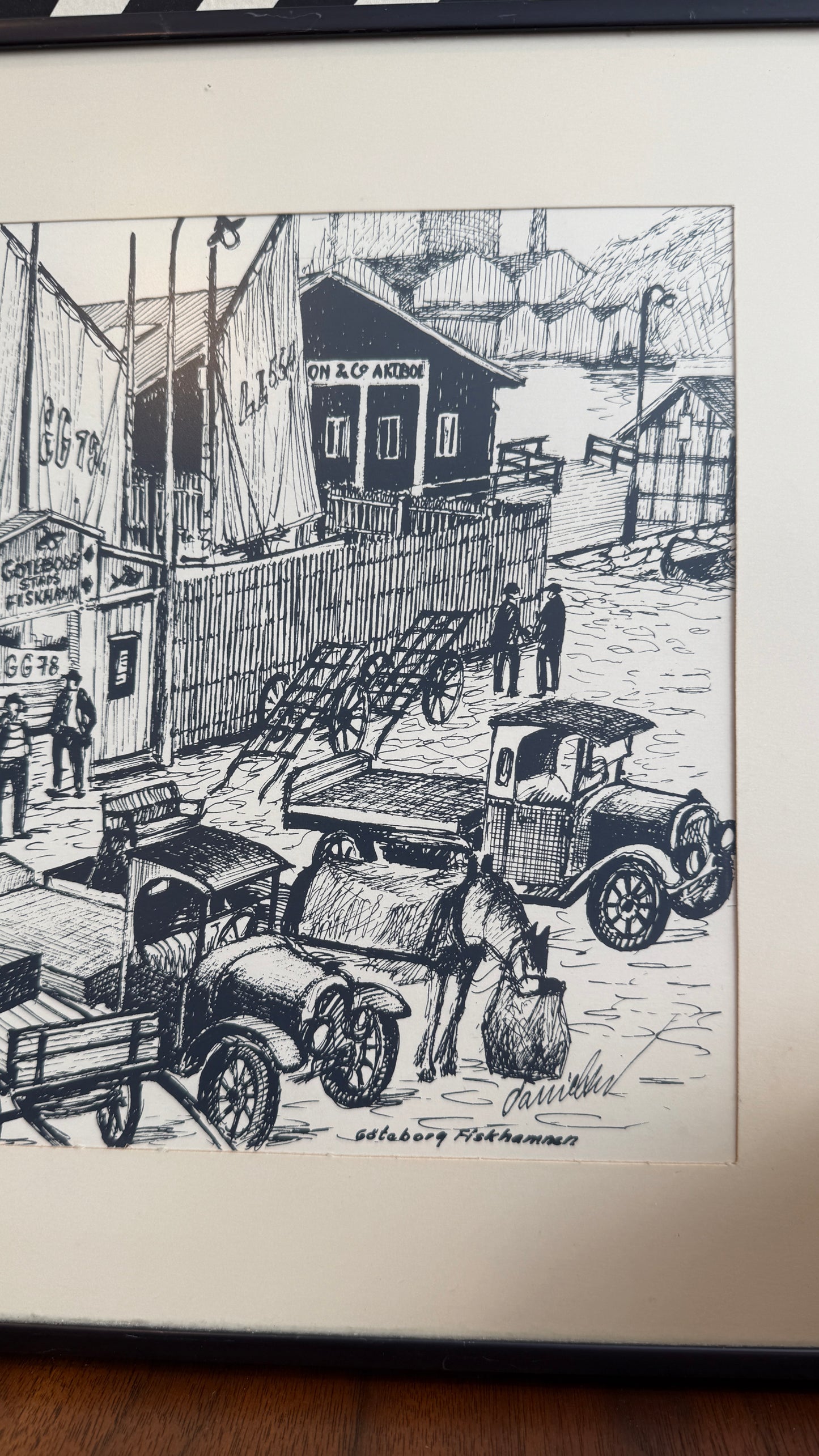 Vintage Framed Göteborg Fiskhamnen Print