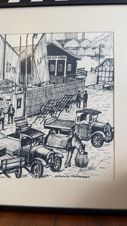 Vintage Framed Göteborg Fiskhamnen Print