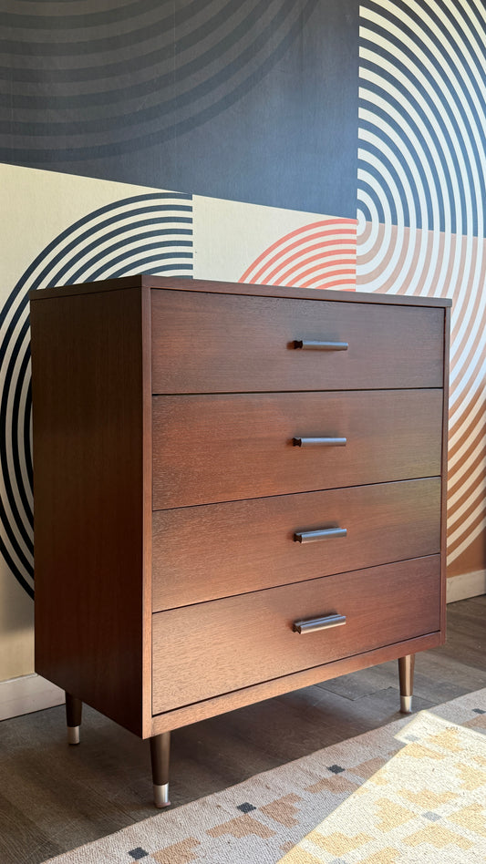 Vintage Walnut 4-Drawer Tallboy Dresser
