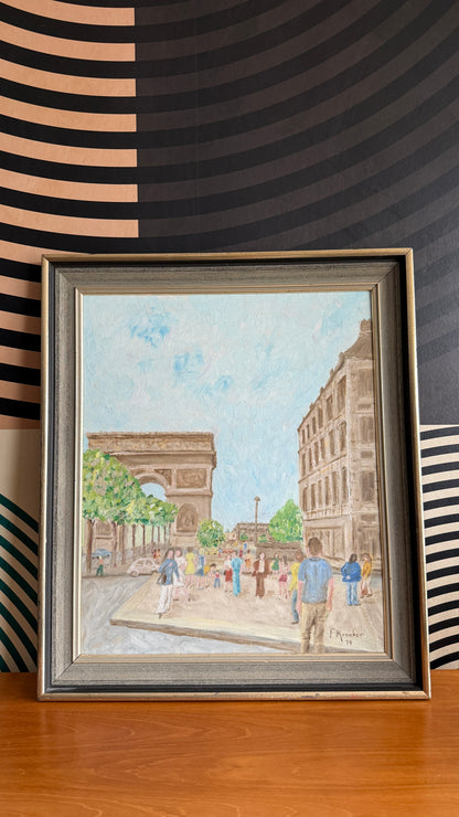 Vintage Paris Street Scene Painting – Arc de Triomphe