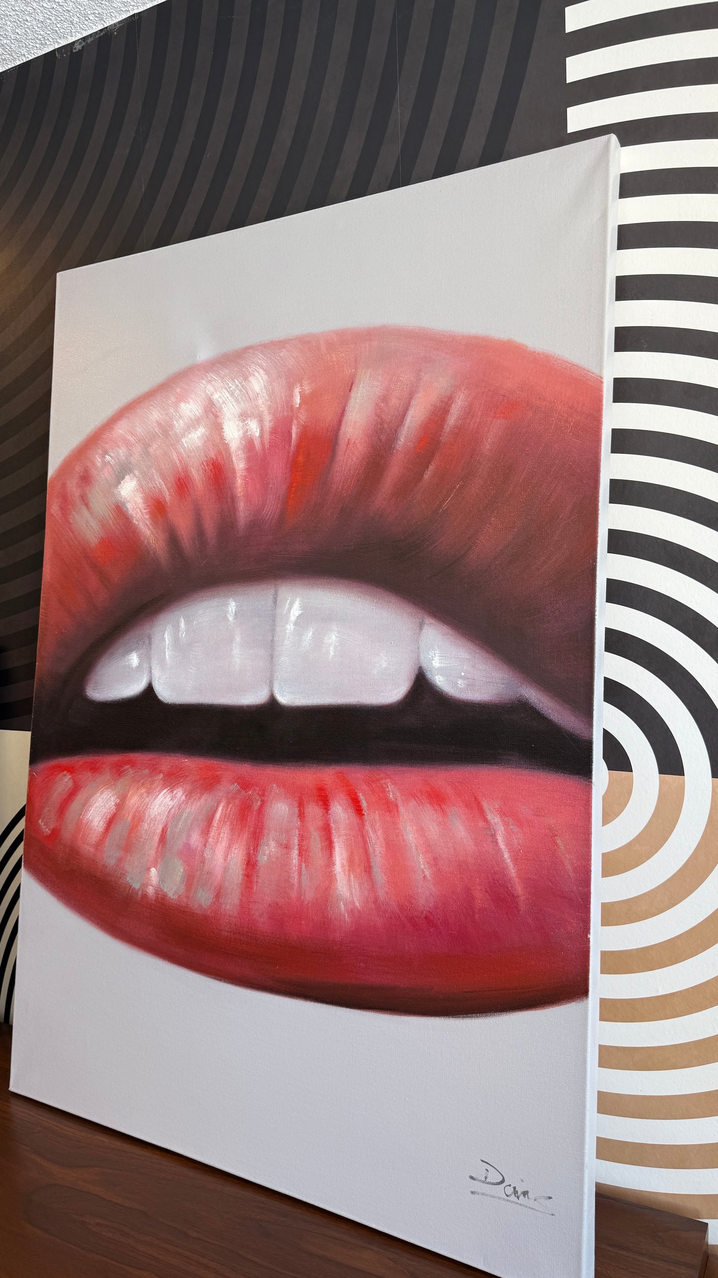 Large Contemporary Lips Painting – Signed