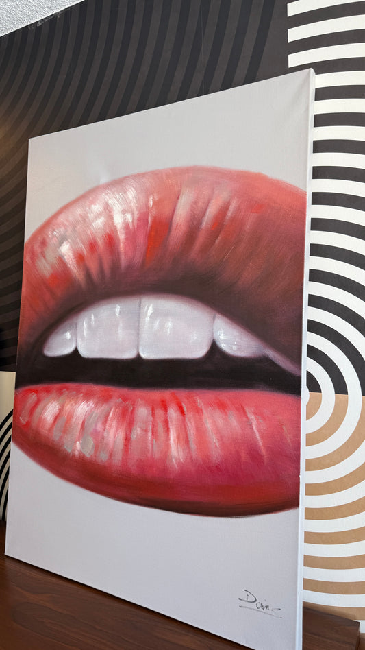 Large Contemporary Lips Painting – Signed