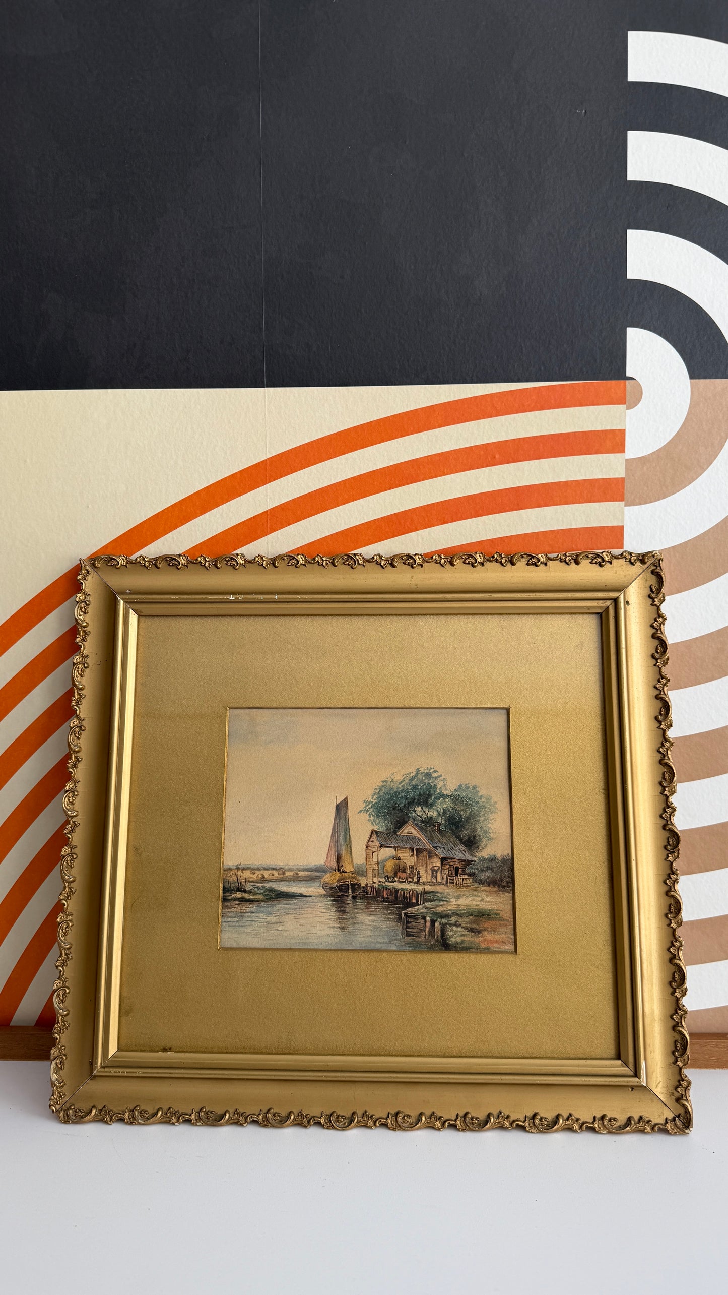 Vintage Framed River Scene