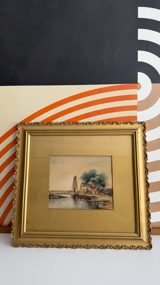 Vintage Framed River Scene
