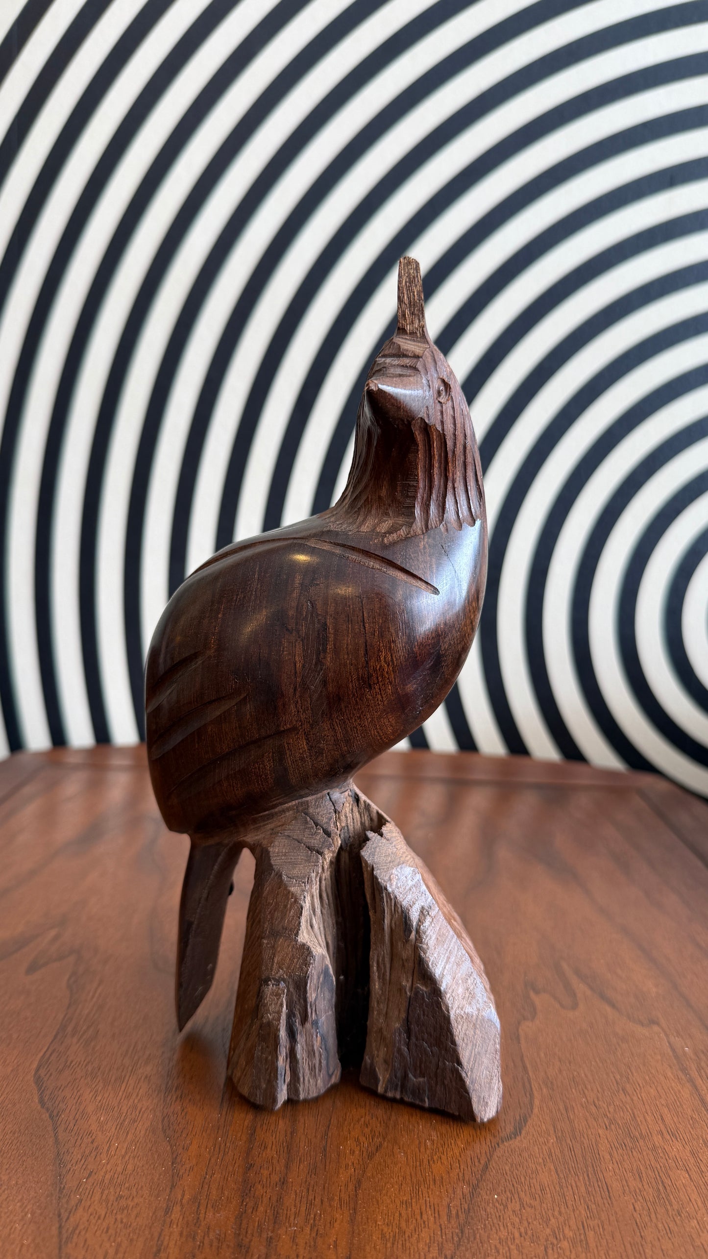 Vintage Hand Carved Wooden Bird Sculpture